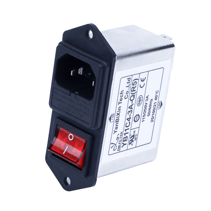 3 In 1 Power Entry Module Filter Solder Lug Terminal IEC Inlet Emi Filter YB11C3-6A-Q(R)