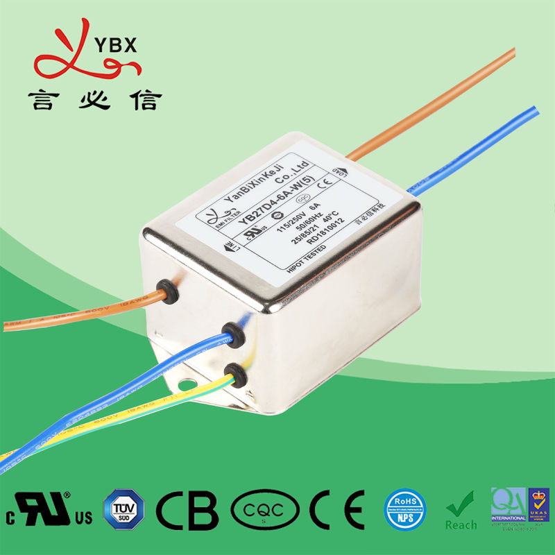 Low Pass 3A Wire AC RFI Power Line Filter 120V 250V Customized Service