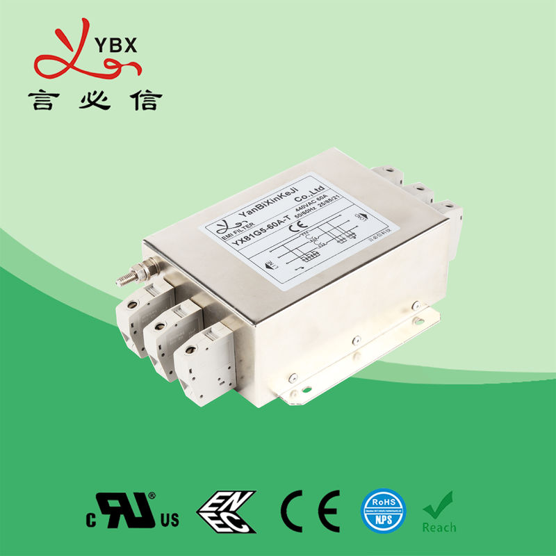 Low Pass Three Phase RFI Filter Nominal Center Frequency 10K-30MHz